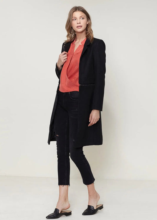 Women's Wool-blended Open Front Jacket In Black - Style Ratio