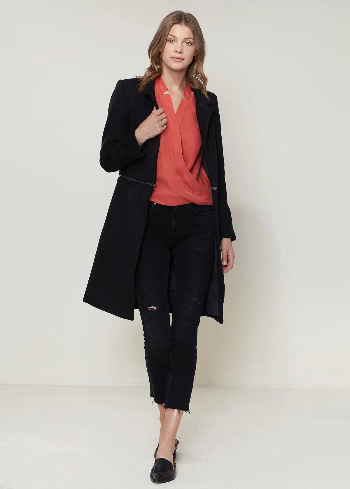 Women's Wool-blended Open Front Jacket In Black - Style Ratio