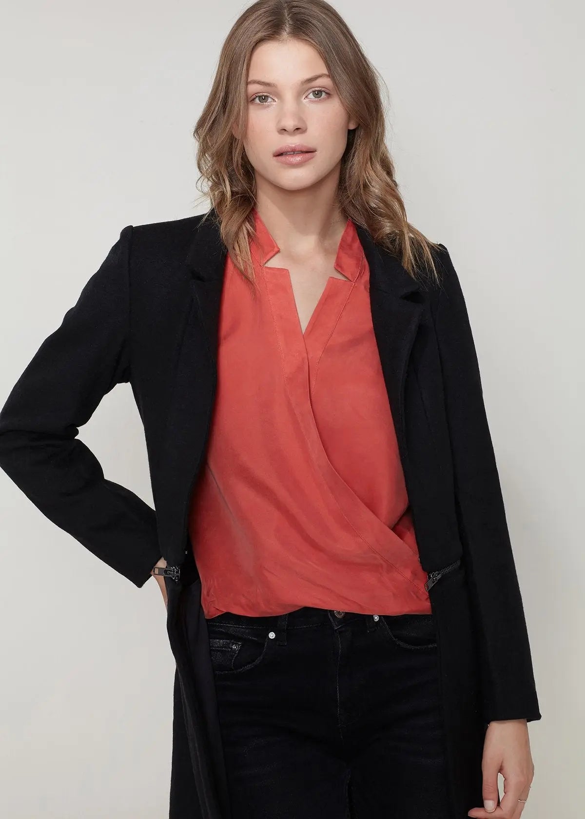 Women's Wool-blended Open Front Jacket In Black - Style Ratio