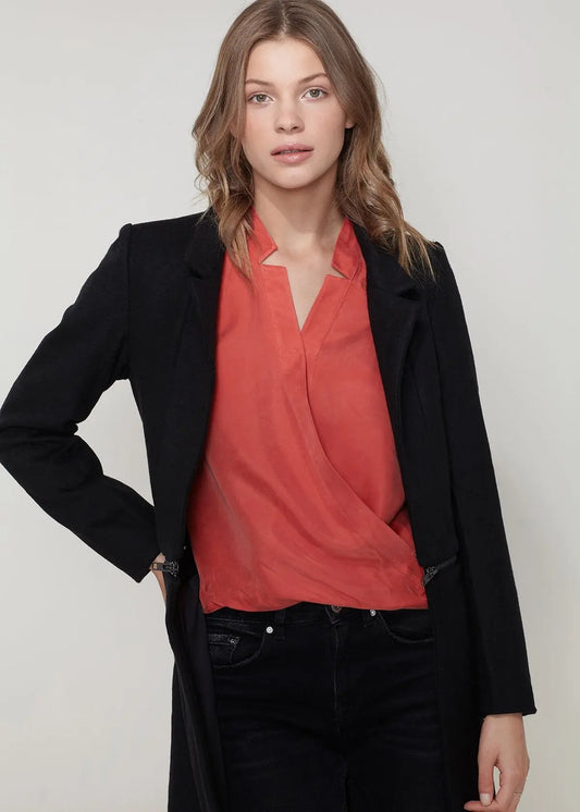 Women's Wool-blended Open Front Jacket In Black - Style Ratio