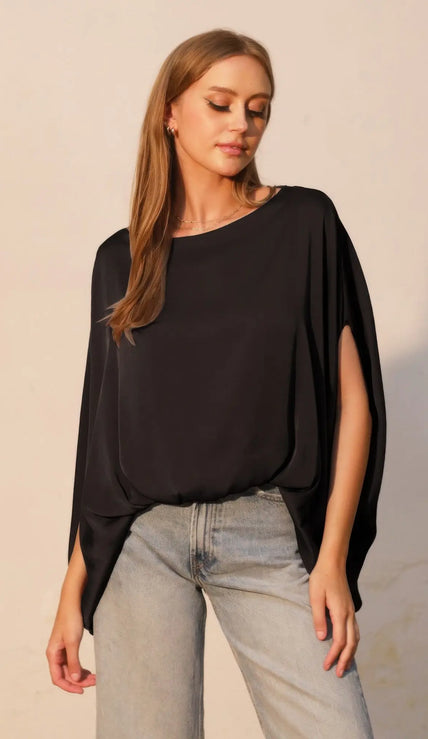 Washed Poly Silk Boat Neck Caftan Top  Style Ratio