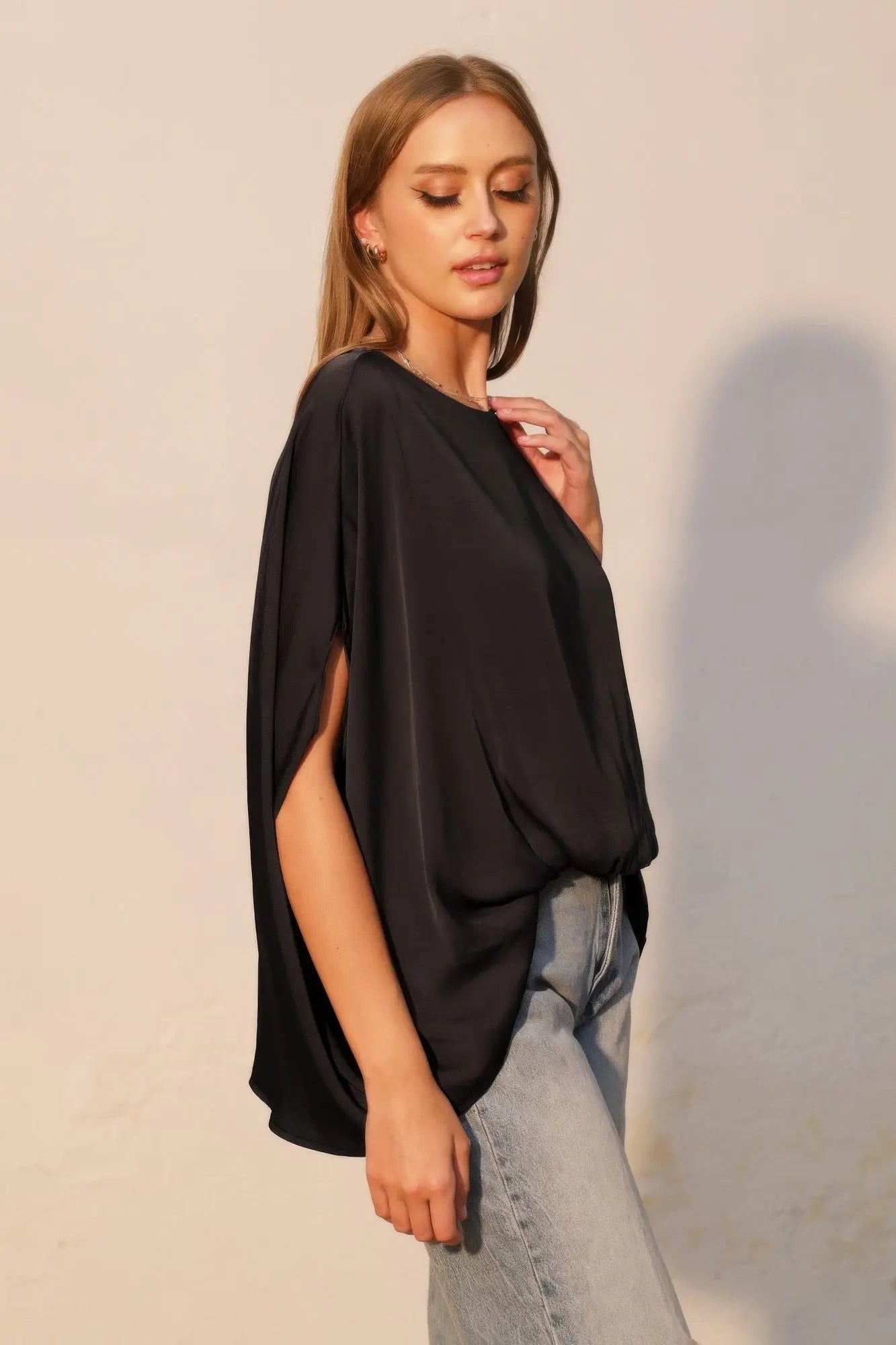Washed Poly Silk Boat Neck Caftan Top  Style Ratio