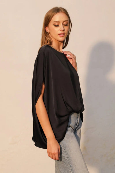 Washed Poly Silk Boat Neck Caftan Top  Style Ratio