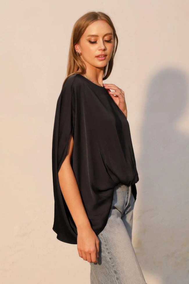 Washed Poly Silk Boat Neck Caftan Top  Style Ratio
