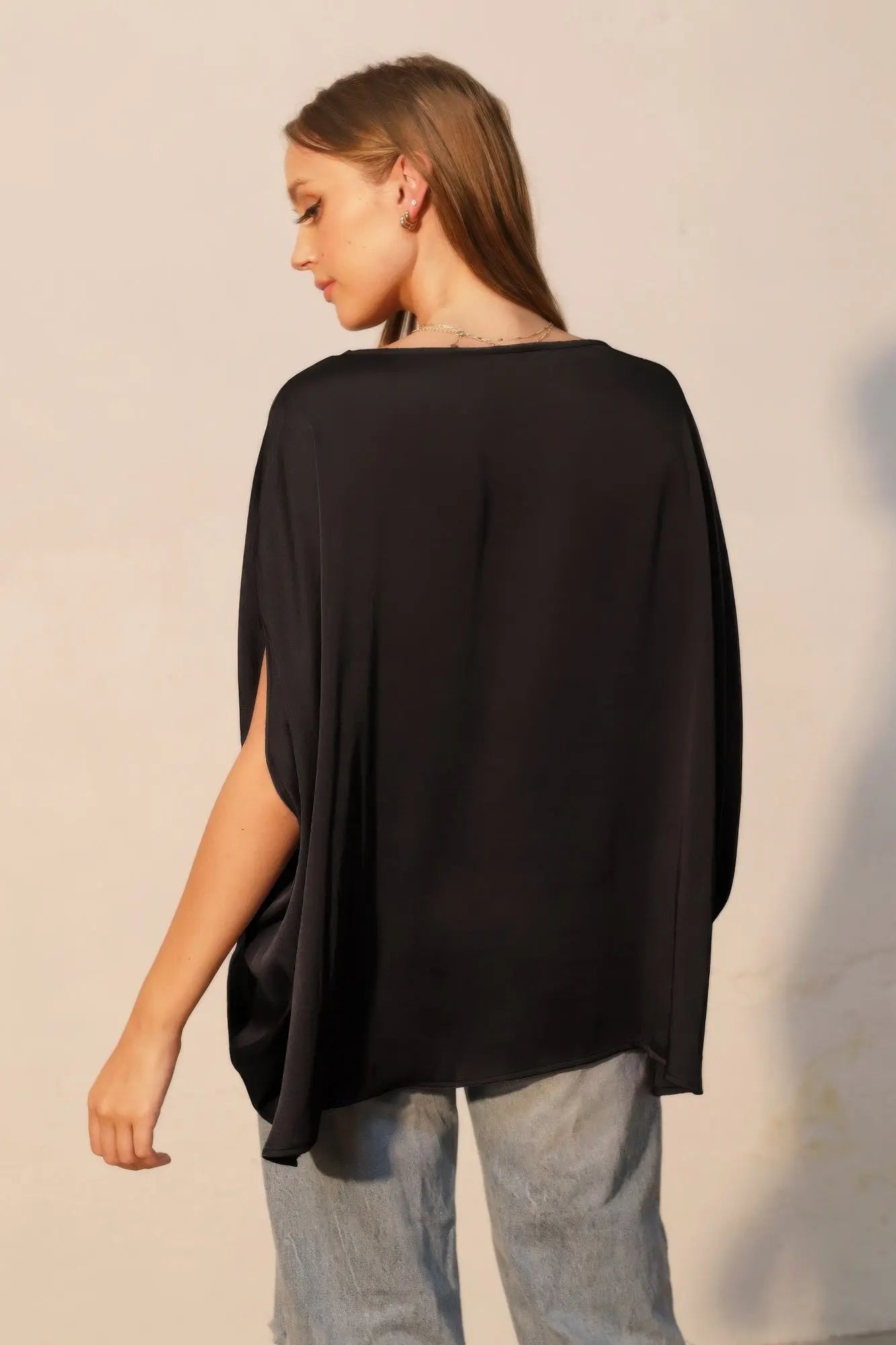 Washed Poly Silk Boat Neck Caftan Top  Style Ratio