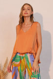 Washed Poly Silk Front Tucked Top  Style Ratio