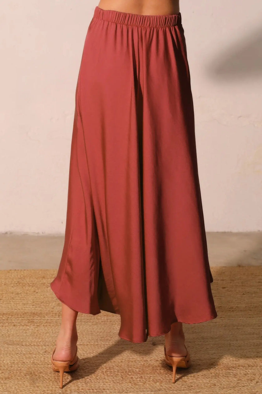 Washed Poly Silk Midi Swing Skirt  Style Ratio
