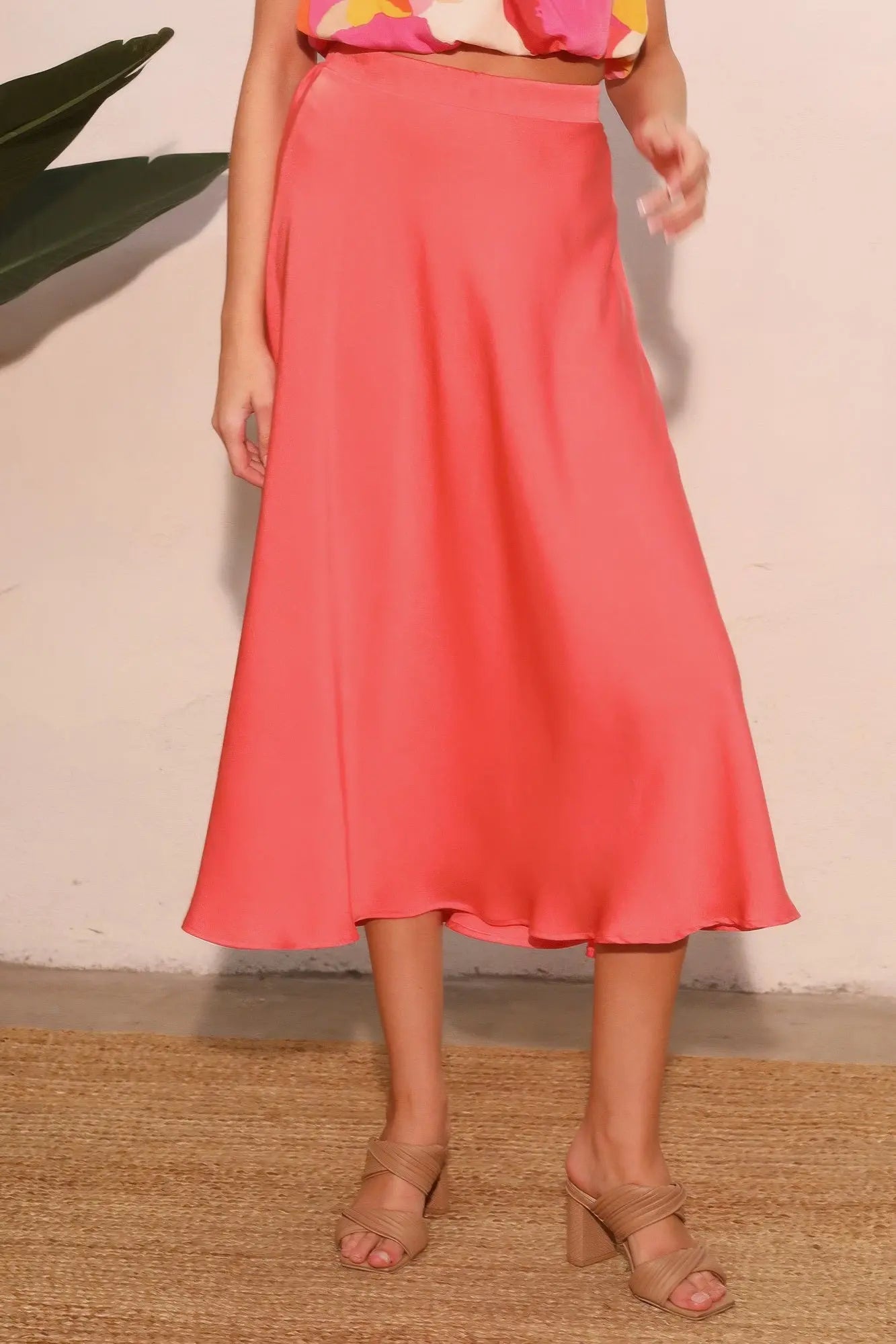 Washed Poly Silk Midi Swing Skirt  Style Ratio