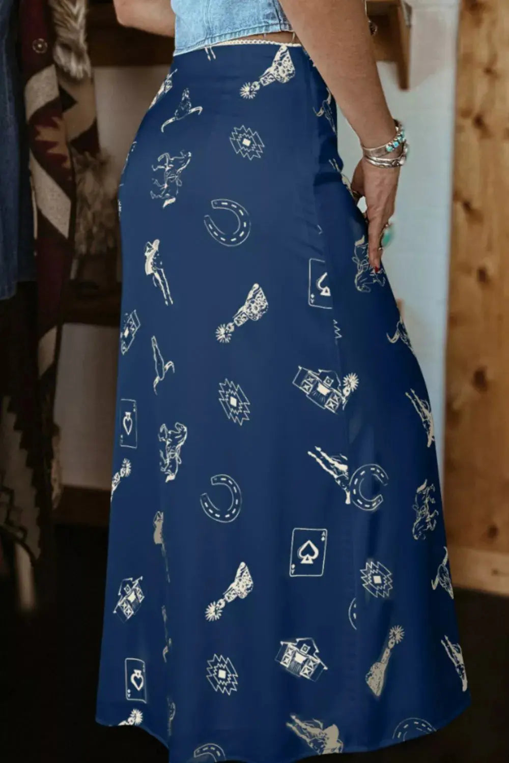 Western Print Satin Maxi Skirt  Style Ratio