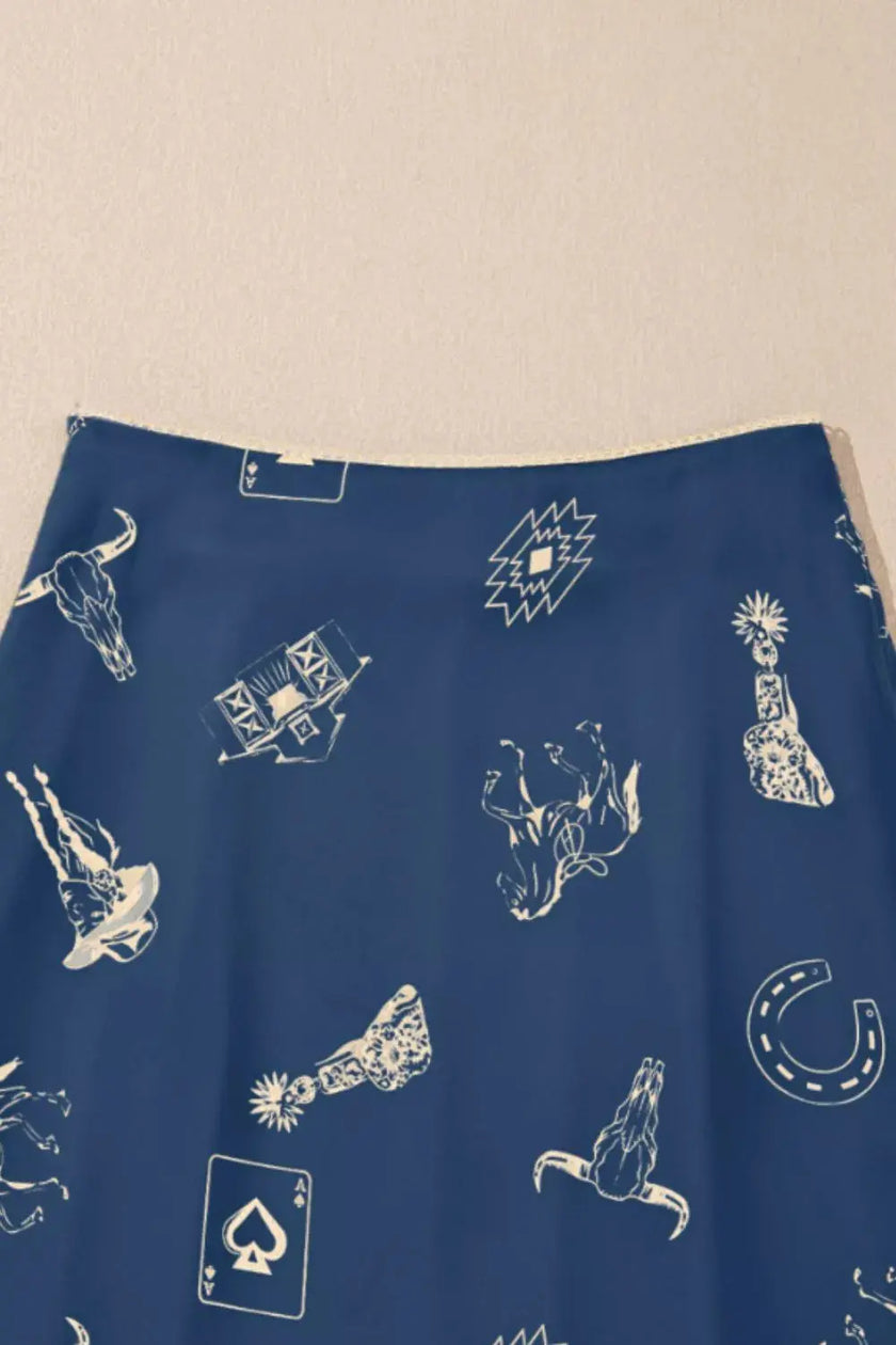 Western Print Satin Maxi Skirt  Style Ratio