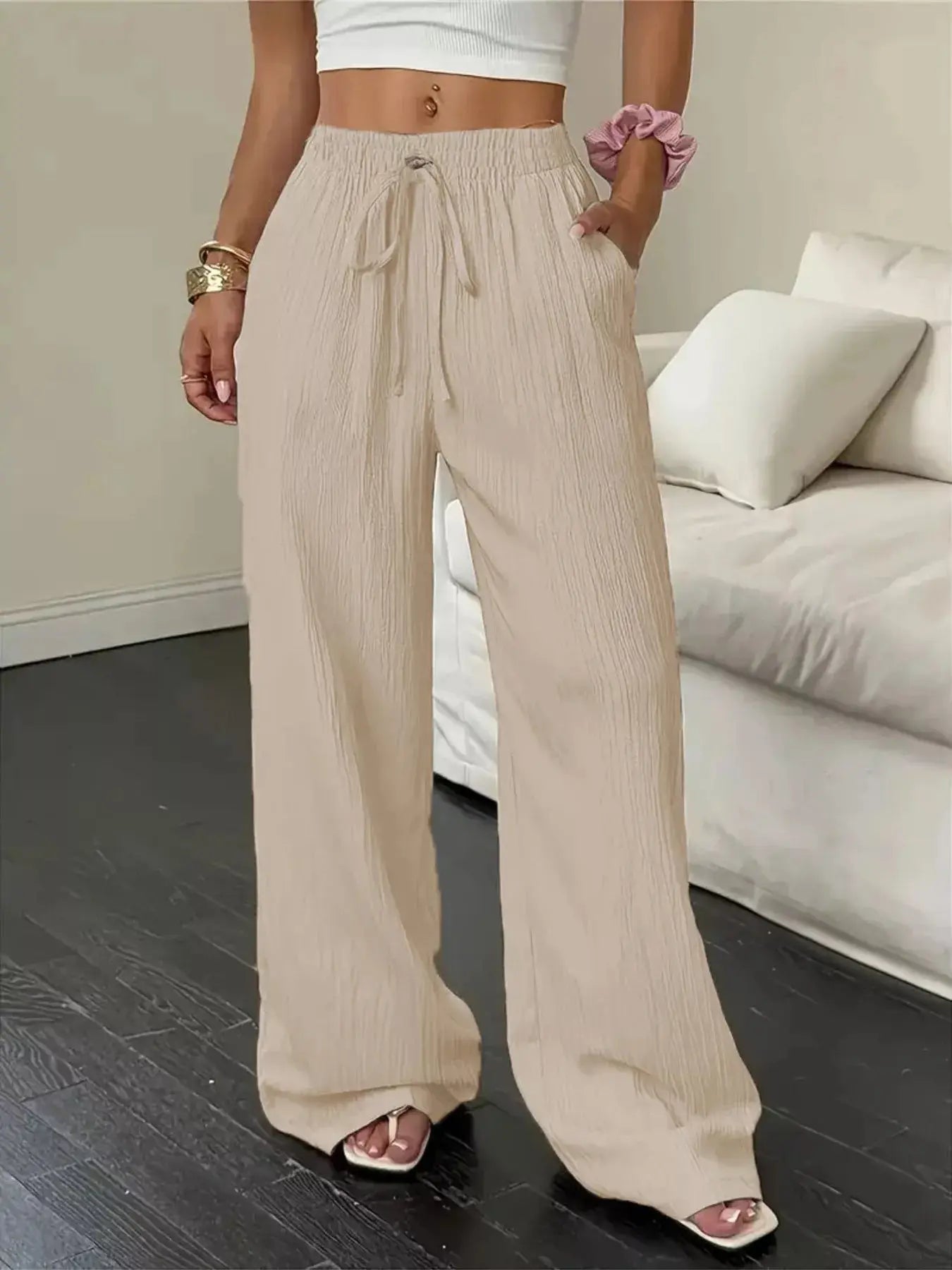 Wide Leg Pants with Drawstring  Style Ratio