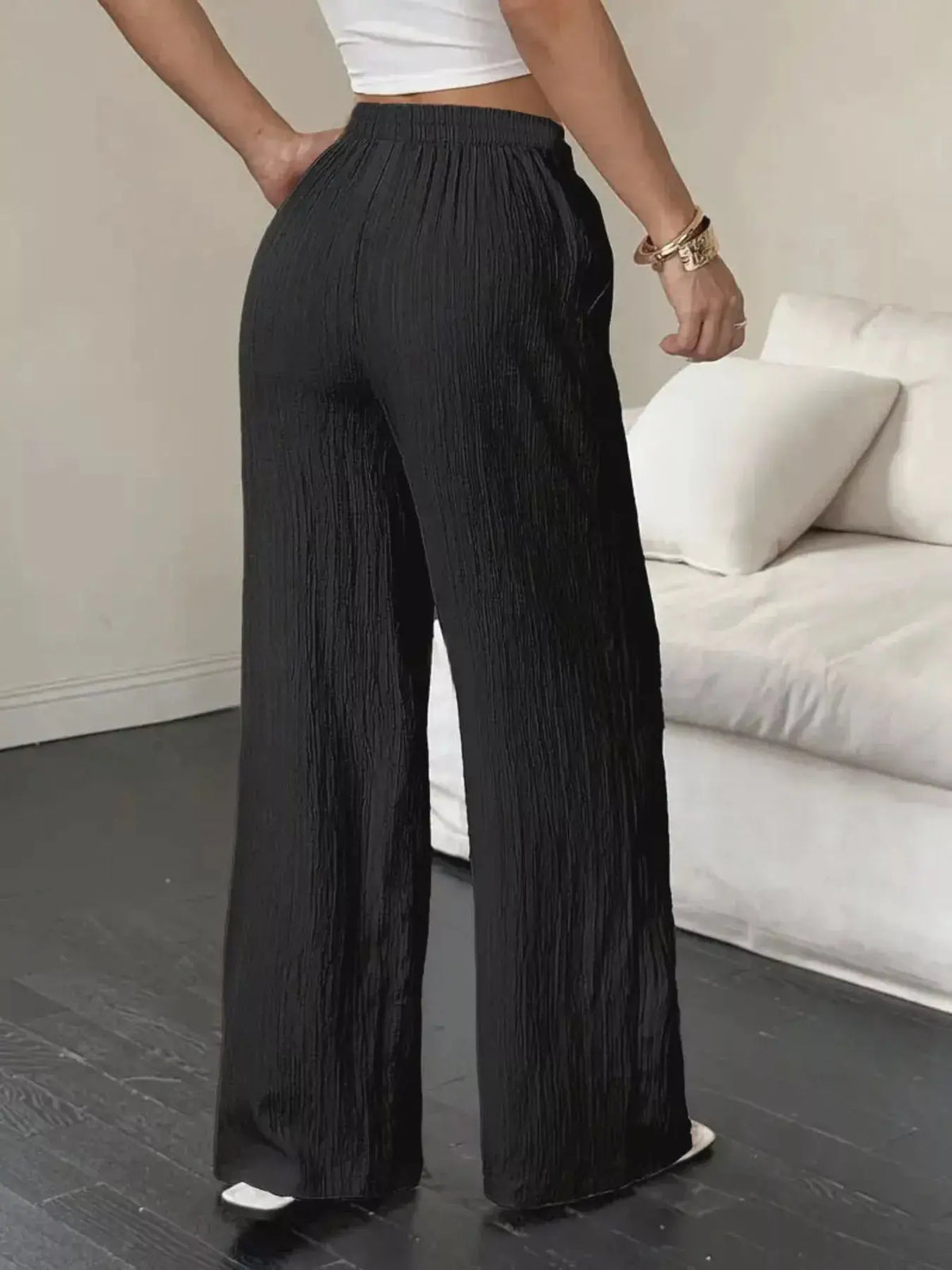 Wide Leg Pants with Drawstring  Style Ratio
