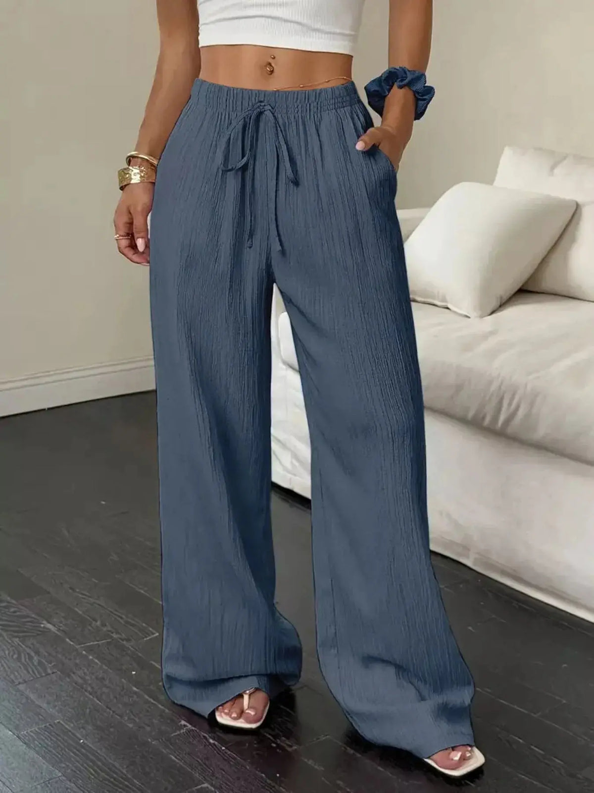 Wide Leg Pants with Drawstring  Style Ratio