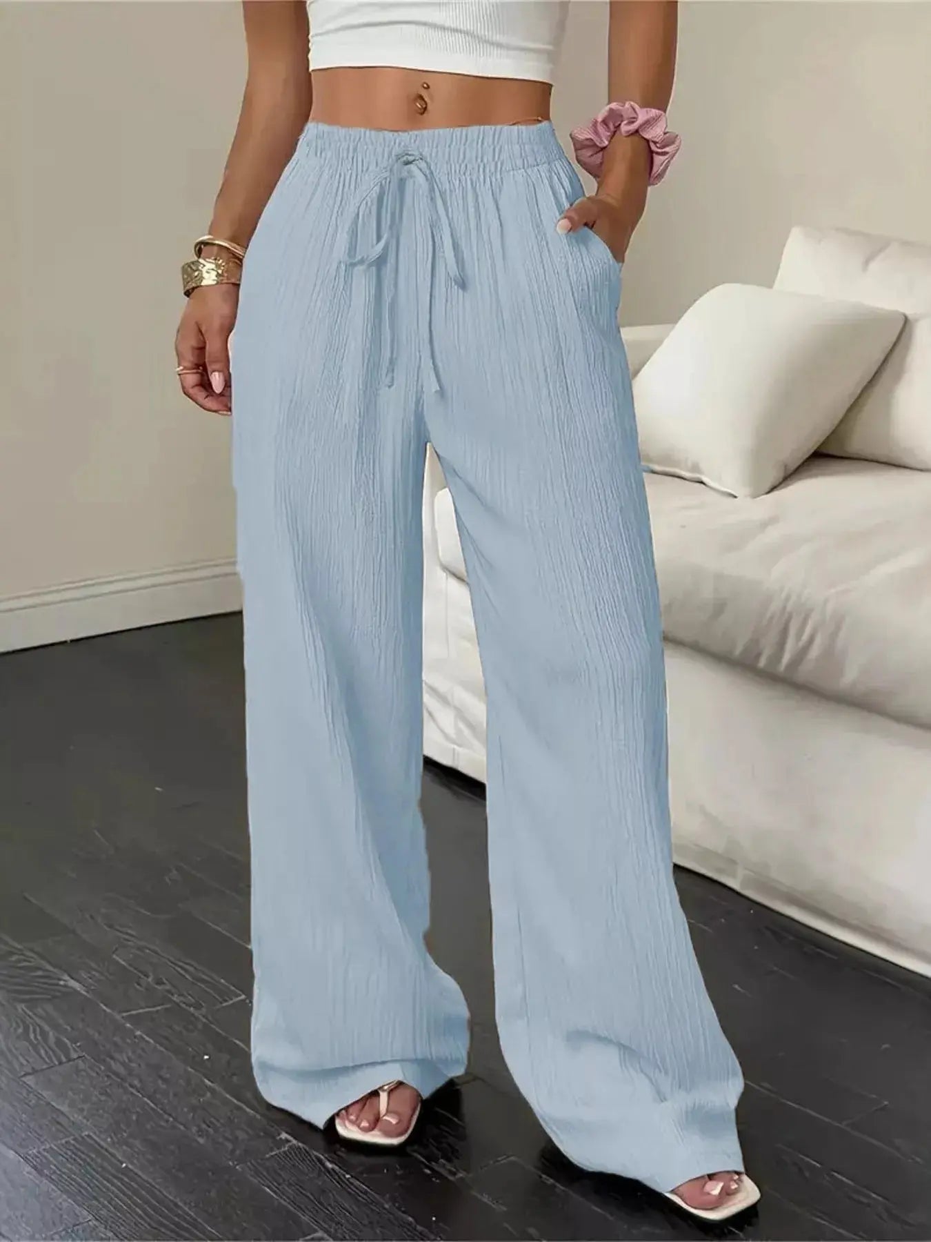 Wide Leg Pants with Drawstring  Style Ratio