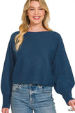 Zenana Boat Neck Balloon Sleeve Sweater  Style Ratio