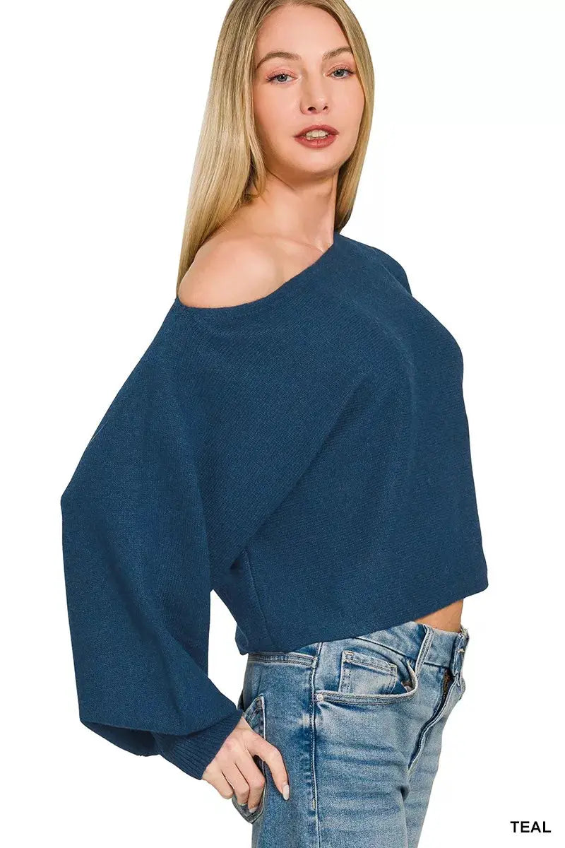 Zenana Boat Neck Balloon Sleeve Sweater  Style Ratio