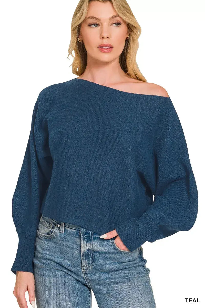 Zenana Boat Neck Balloon Sleeve Sweater  Style Ratio