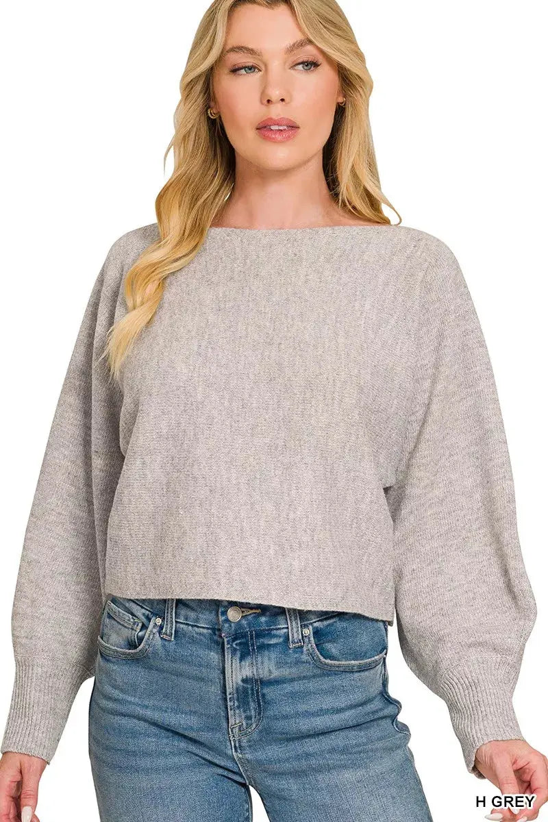 Zenana Boat Neck Balloon Sleeve Sweater  Style Ratio