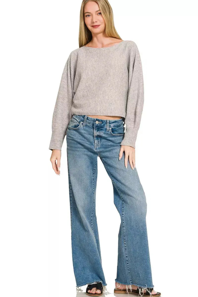 Zenana Boat Neck Balloon Sleeve Sweater  Style Ratio