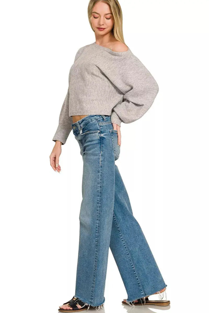 Zenana Boat Neck Balloon Sleeve Sweater  Style Ratio