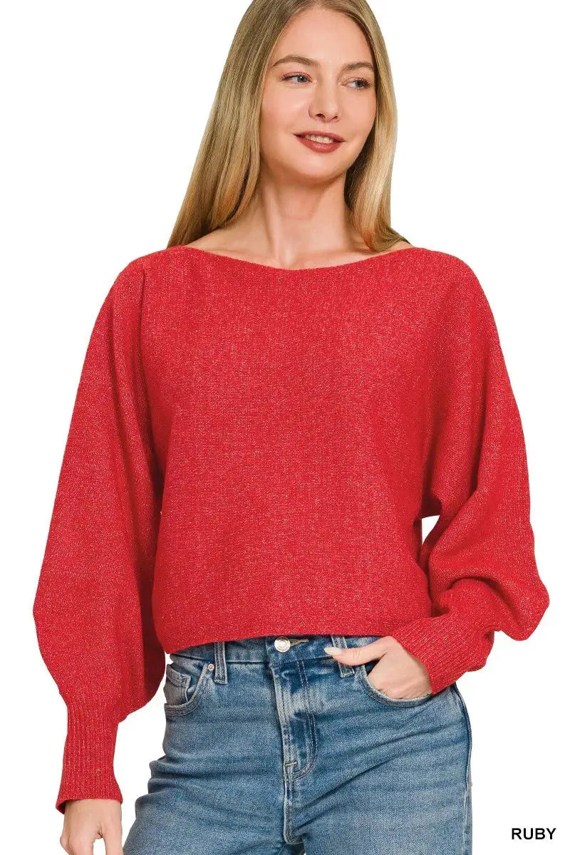 Zenana Boat Neck Balloon Sleeve Sweater  Style Ratio