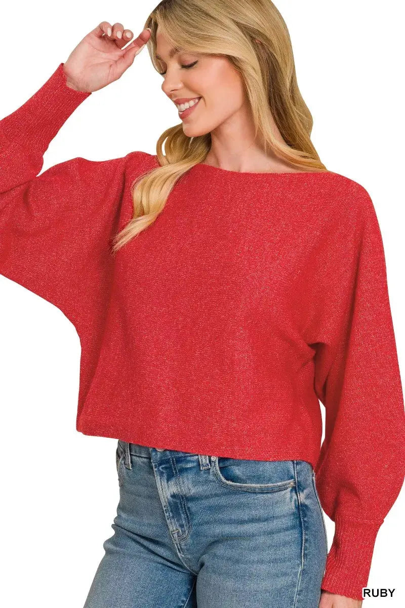 Zenana Boat Neck Balloon Sleeve Sweater  Style Ratio
