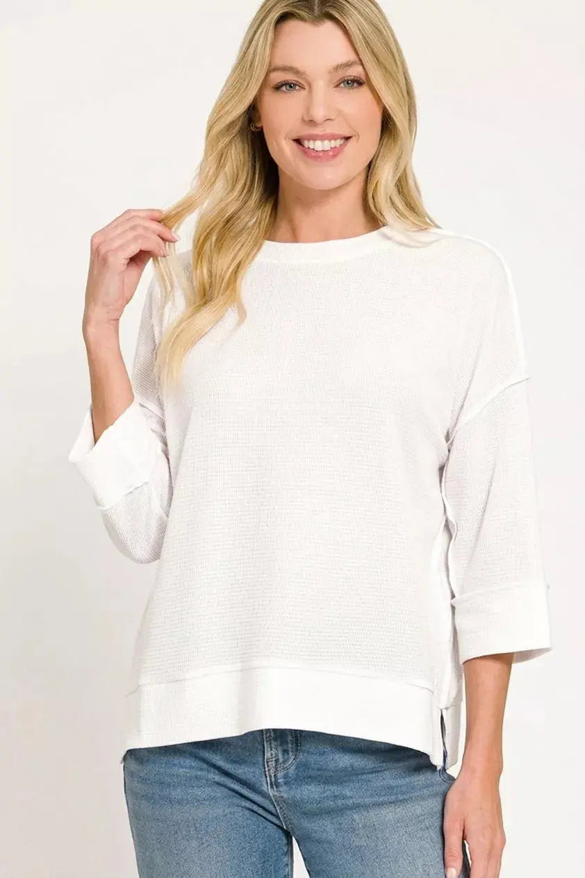 Zenana Double Knit 3/4 Sleeve Top  Style Ratio
