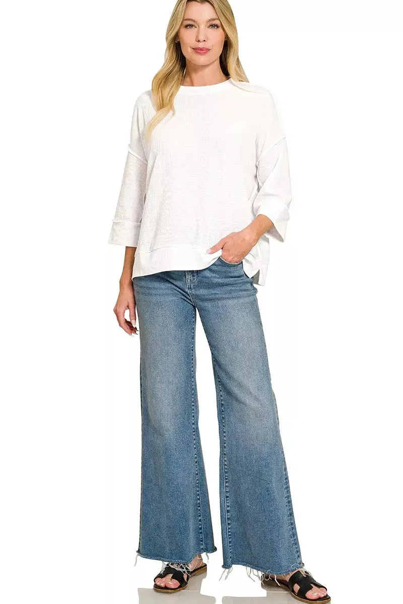 Zenana Double Knit 3/4 Sleeve Top  Style Ratio