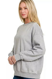 Zenana Fleece Acid Enzyme Washed Round Neck Sweatshirts  Style Ratio