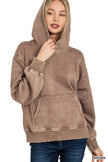 Zenana Fleece Acid Wash Kangaroo Pocket Hoodie  Style Ratio