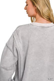 Zenana Fleece Acid Washed Contrast Trim Pullover  Style Ratio