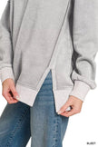 Zenana Fleece Acid Washed Contrast Trim Pullover  Style Ratio