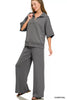 Zenana Scuba Collared Short Sleeve Pullover & Center Seam Pants Set  Style Ratio
