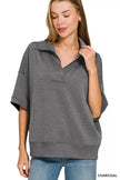 Zenana Scuba Collared Short Sleeve Pullover & Center Seam Pants Set  Style Ratio