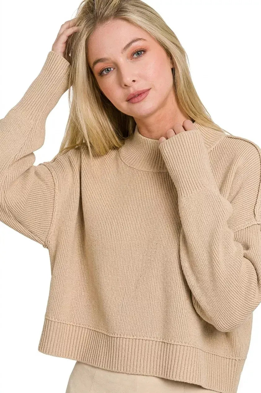 Zenana Side Slit Oversized Cropped Sweater  Style Ratio