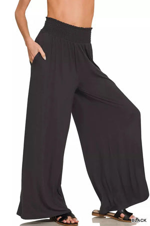 Zenana Smocked Waist Wide Leg Palazzo Pants  Style Ratio