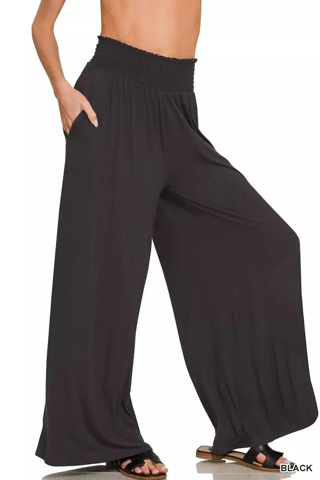 Zenana Smocked Waist Wide Leg Palazzo Pants  Style Ratio