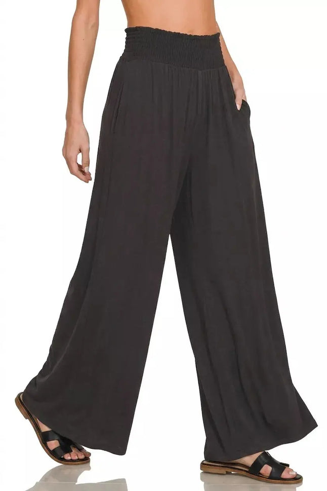 Zenana Smocked Waist Wide Leg Palazzo Pants  Style Ratio