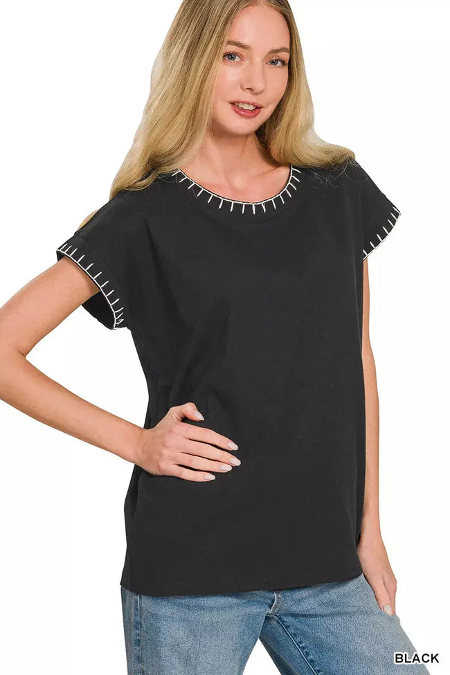 Zenana Stitch Detailed Oversize Top  Style Ratio
