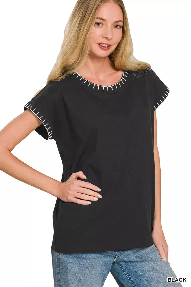 Zenana Stitch Detailed Oversize Top  Style Ratio