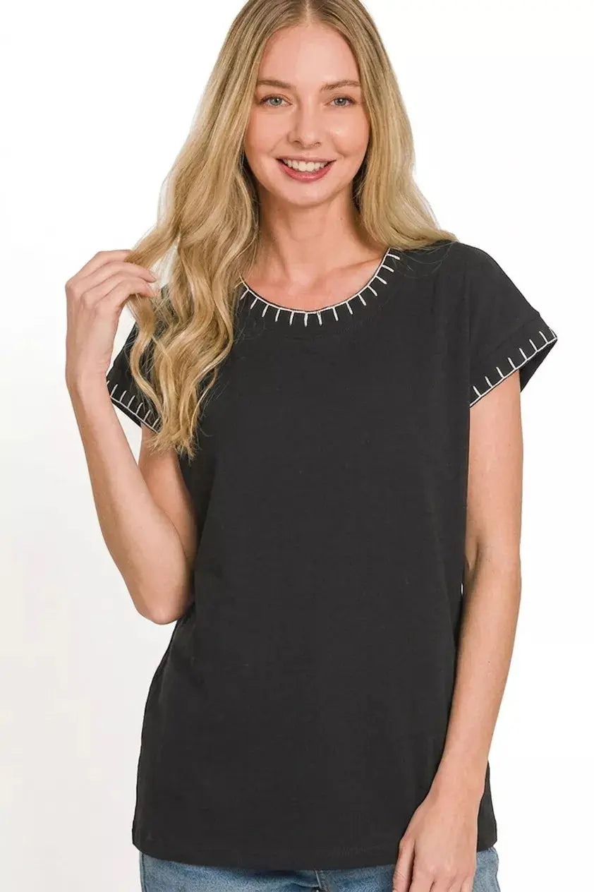Zenana Stitch Detailed Oversize Top  Style Ratio