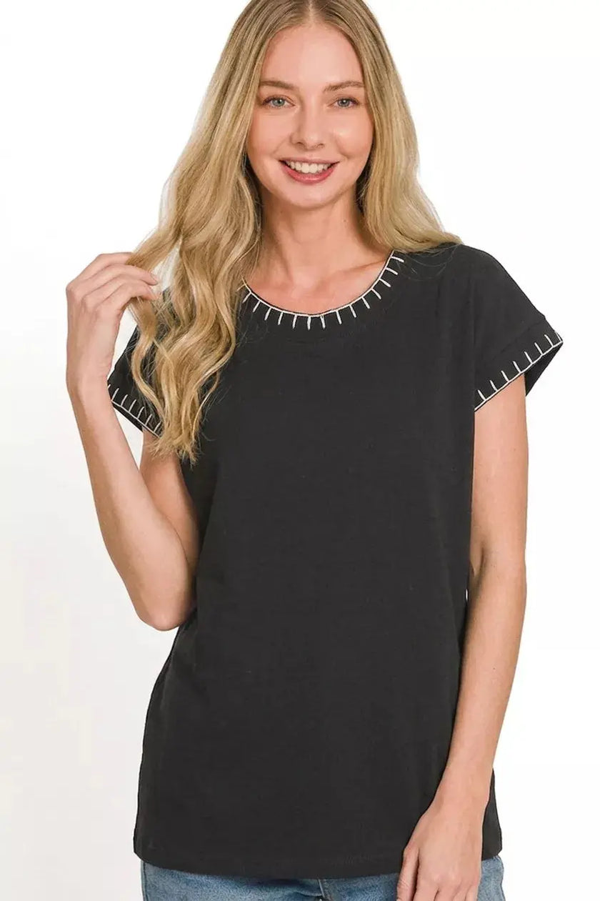 Zenana Stitch Detailed Oversize Top  Style Ratio