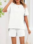 Round Neck Short Sleeve Shirt and Shorts Loungewear  Style Ratio