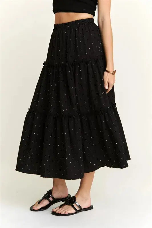 Adora Rhinestone Accent Tiered Midi Skirt  Style Ratio