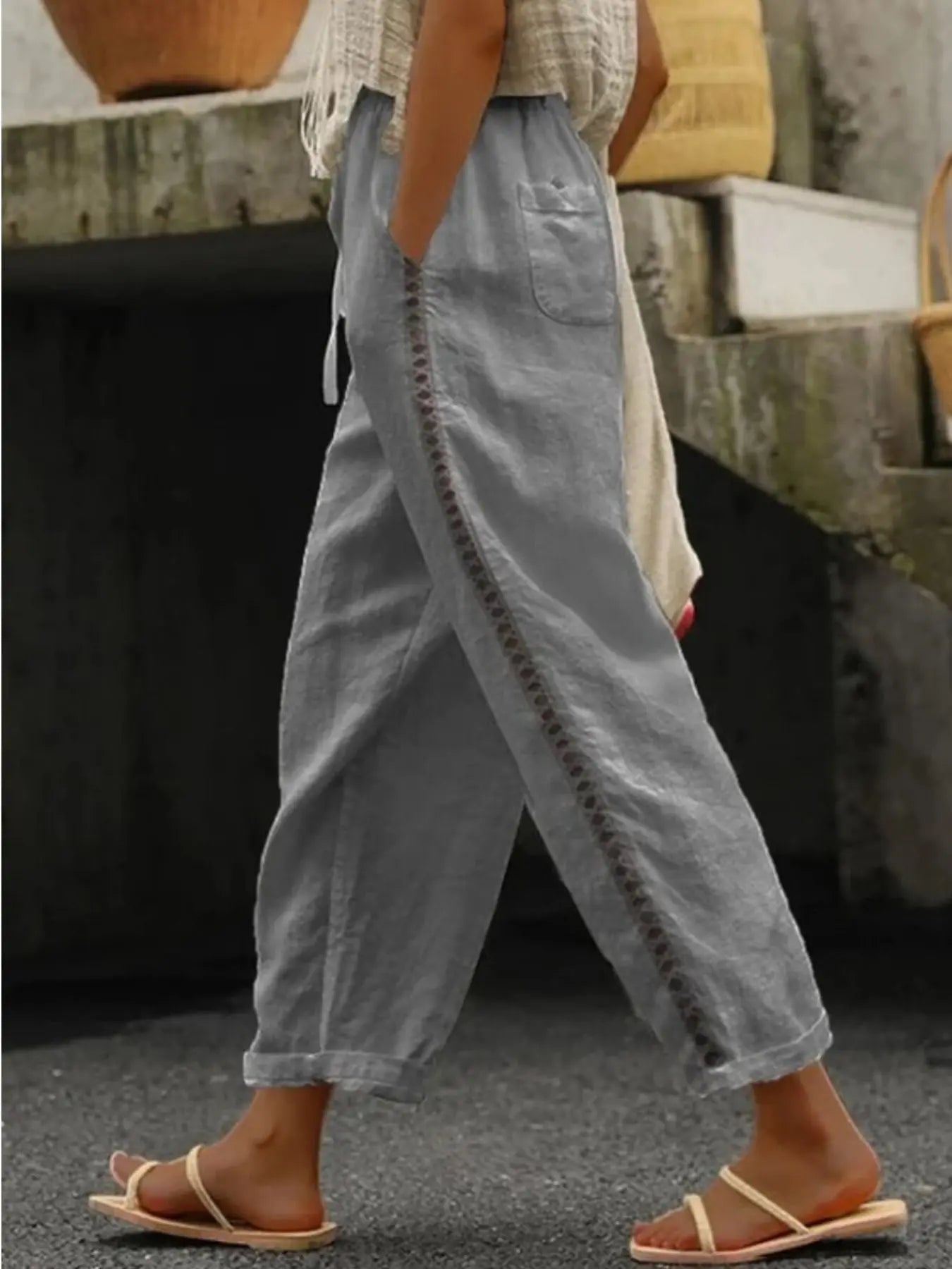 Hollow Out Trim Cropped Pants  Style Ratio