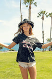 BiBi Laser Cut Mineral Washed America Print Short Sleeve Shirt  Style Ratio