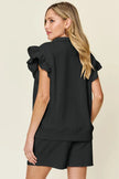 Double Take Texture Flounce Sleeve Top and Drawstring Shorts Set  Style Ratio