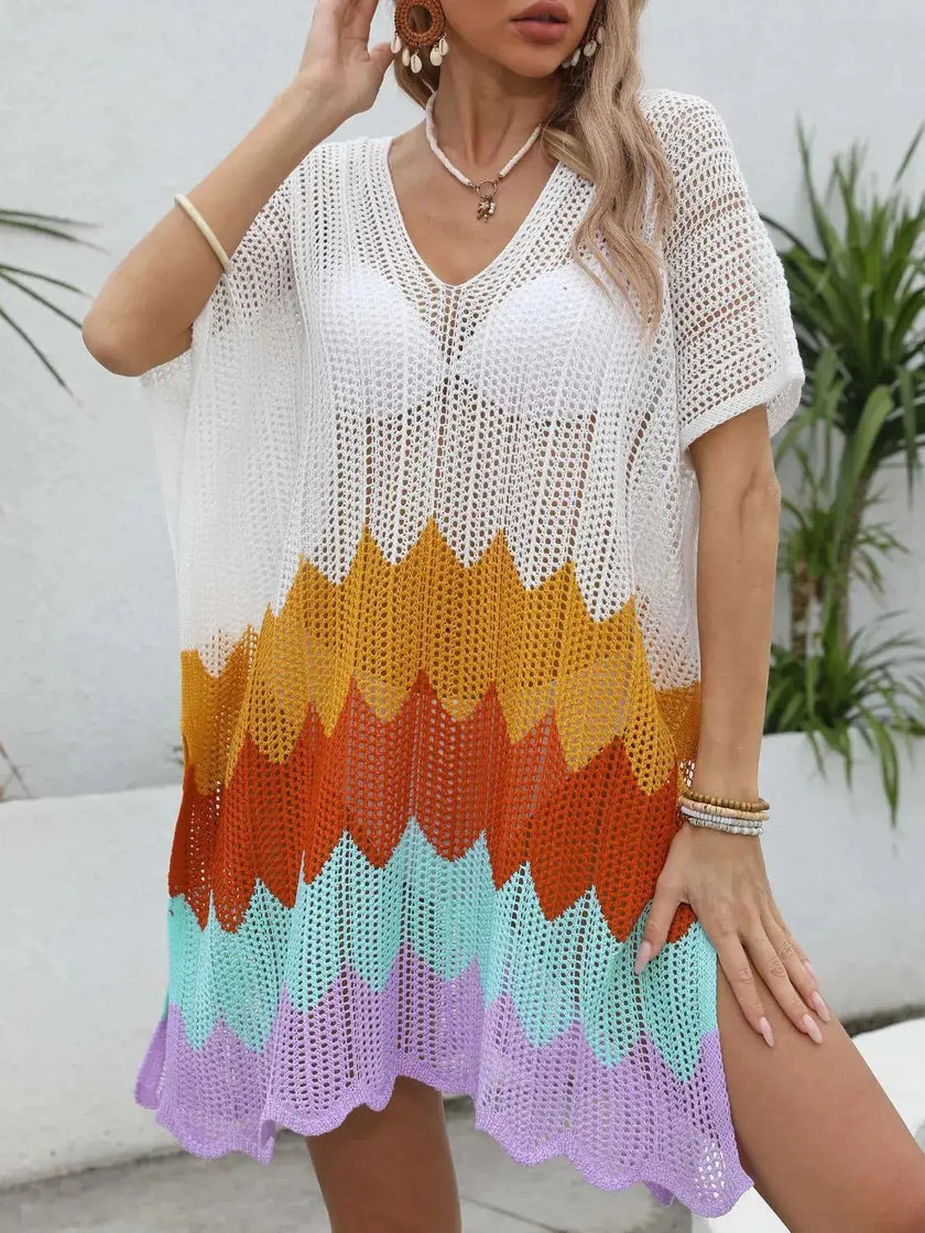 Openwork V-Neck Half Sleeve Cover-Up  Style Ratio