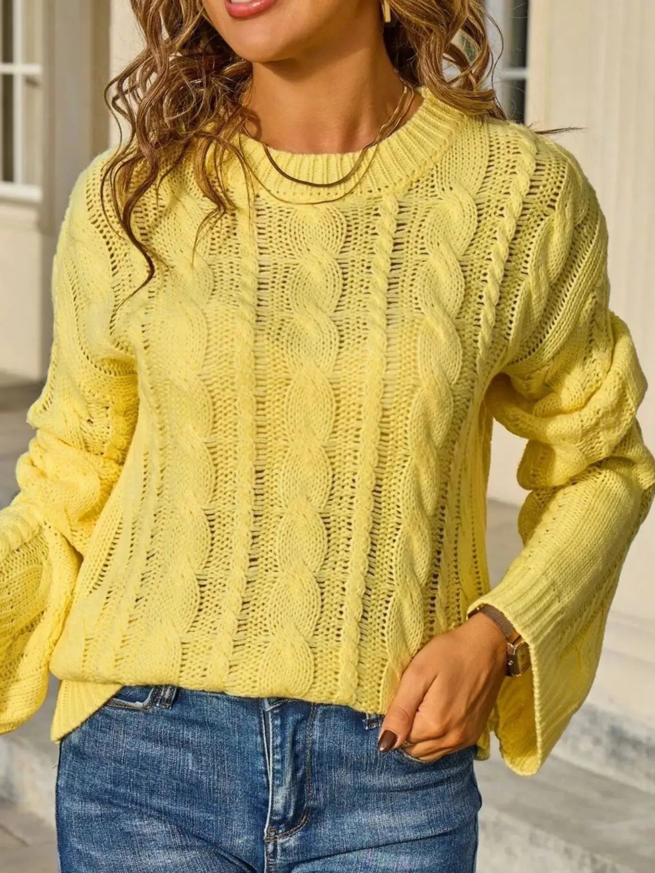 Cable Knit Long Sleeve Knit Top  Style Ratio