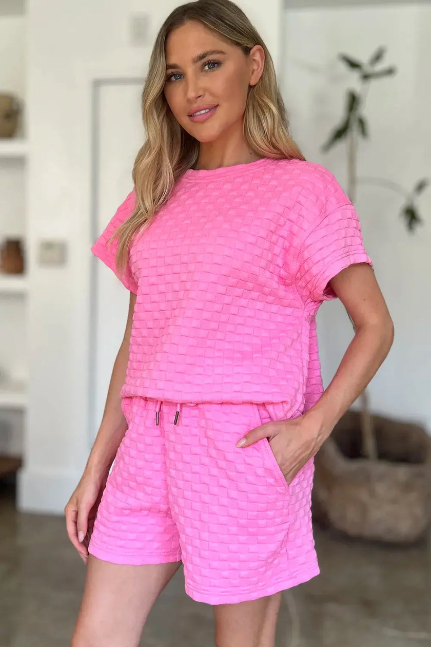 Double Take Full Size Texture T-Shirt and Shorts Set  Style Ratio